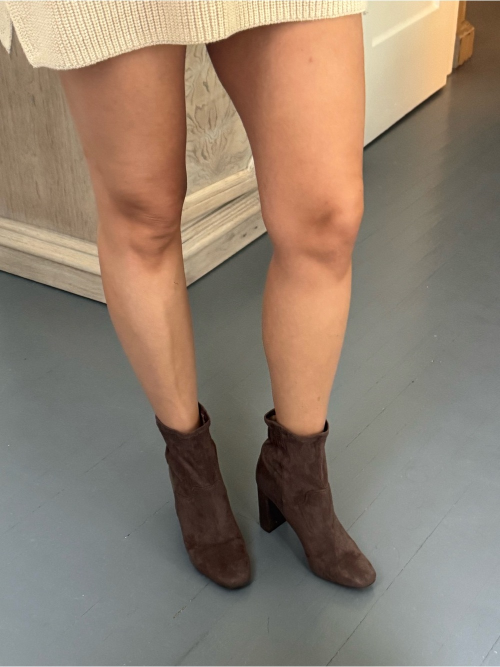 Women's Brown Suede Block Heel Ankle Boots